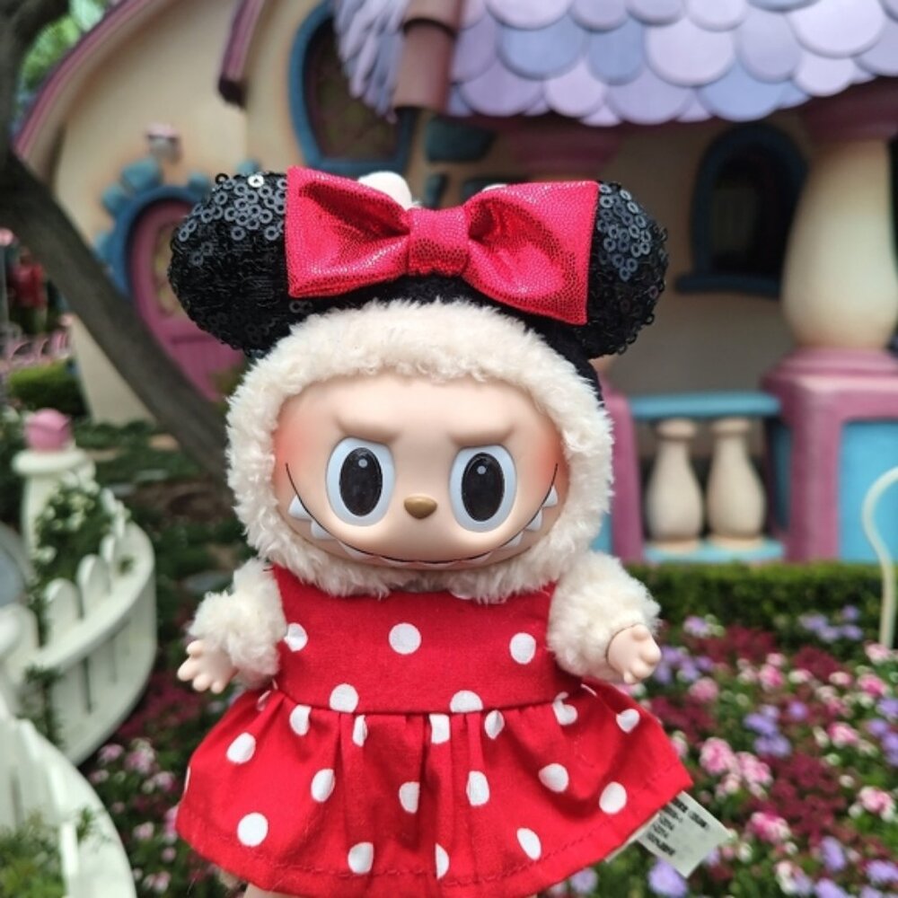 Labubu Polka Dot Minnie Mouse Dress and Ears Handmade Outfit